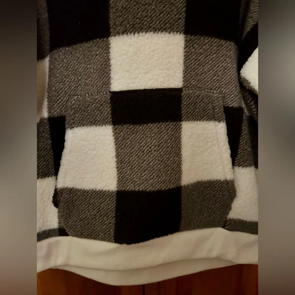 American Eagle Outfitters Men’s Grey Black & White Checked Fleece Hoodie Sz MMM